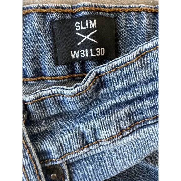 Ring Of Fire Jeans Mens‎ W31x30L Blue Distressed Slim Medium Wash Denim Stretch - Picture 5 of 9